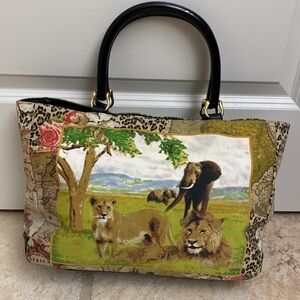 Vintage Tote Bag Purse Women’s Safari Beaded Tapestry canvas Boho Art to Wear